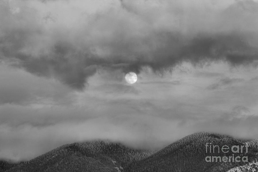 Moonrise Over The Sangre De Cristo Mountains Black And White Photograph by Adam Jewell