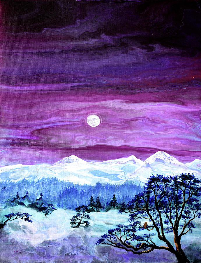 Moonrise Over the Three Sisters Painting by Laura Iverson