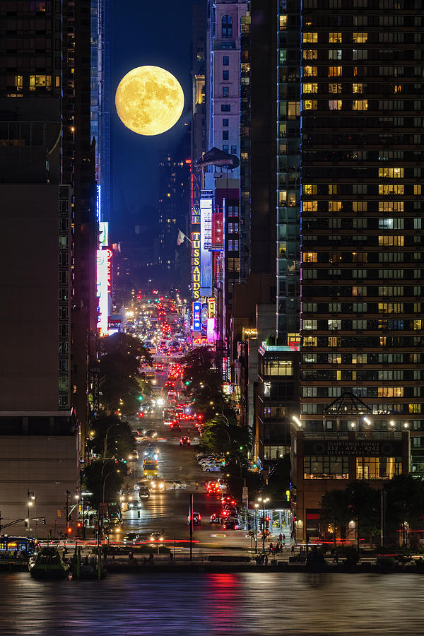 Moonrise Times Square NYC Photograph by Susan Candelario