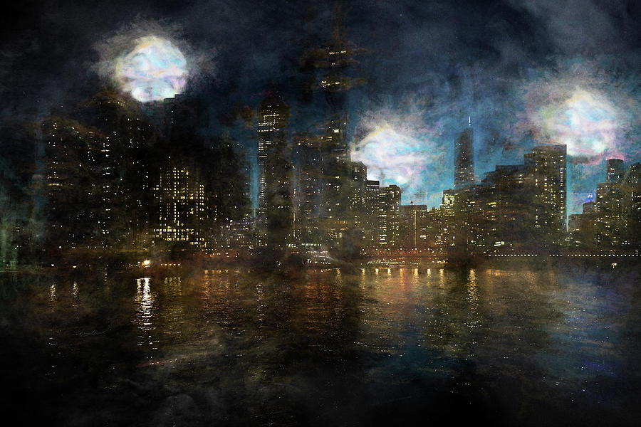 Fantasy Photograph - Moons over Chicagoland by Sharon Popek