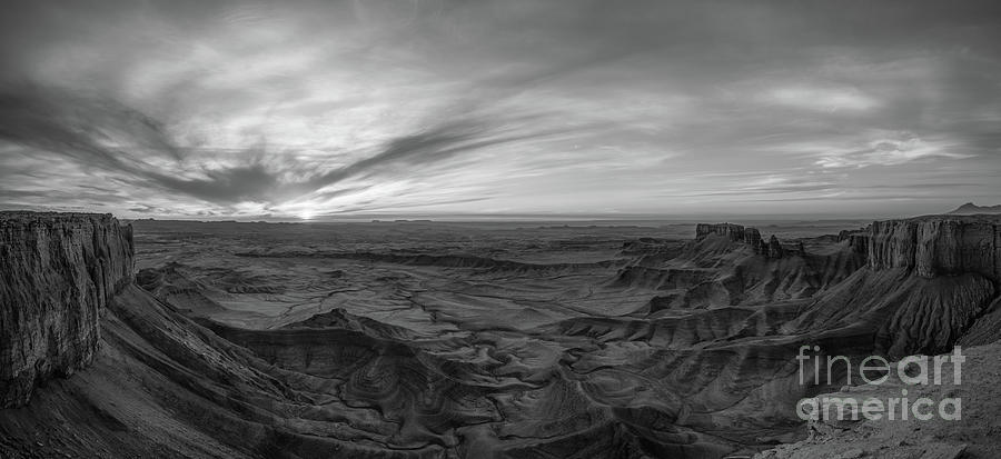 Capitol Reef National Park Photograph - Moonscape Sunrise Panorama BW by Michael Ver Sprill