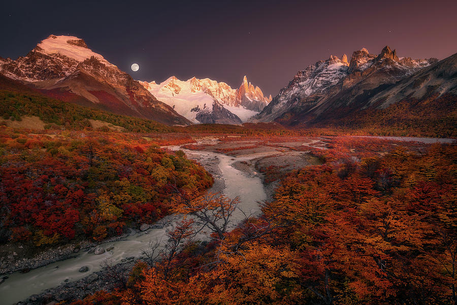 Moonset at Cerro Torre Photograph by Henry w Liu