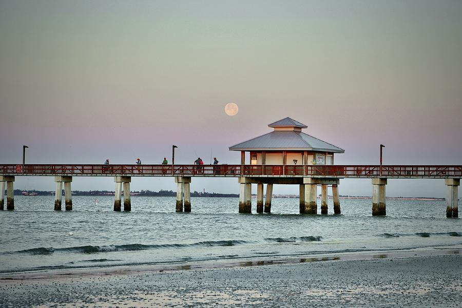 Moonset Fort Myers Beach Photograph by Sarah Lilja
