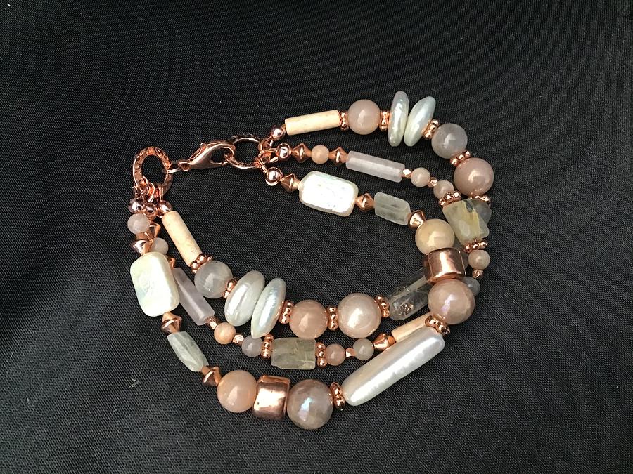B092 Moonstone and Pearls Bracelet  Jewelry by Barbara Prestridge