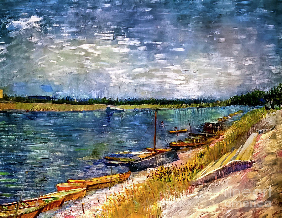 Moored Boats by Vincent Van Gogh 1887 Painting by Vincent Van Gogh