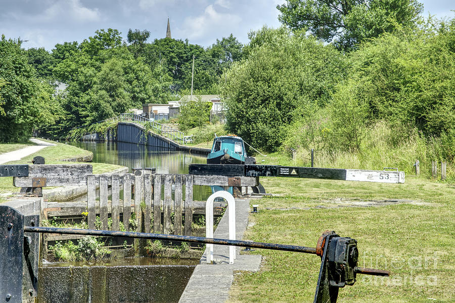 Moored Canal Barge At Locks On Rochdale Canal Photograph