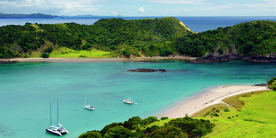 Catamaran Moored in Paradise -  Bay of Islands, New Zealand Photograph by Kenneth Lane Smith