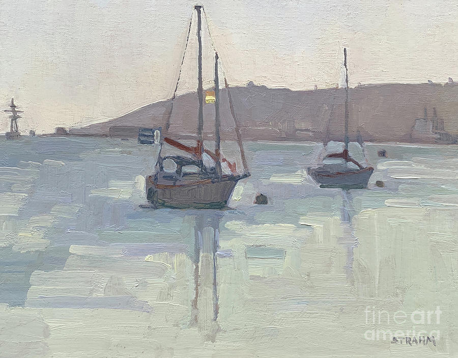 San Diego Bay Painting - Moored off Shelter Island, Point Loma, San Diego by Paul Strahm