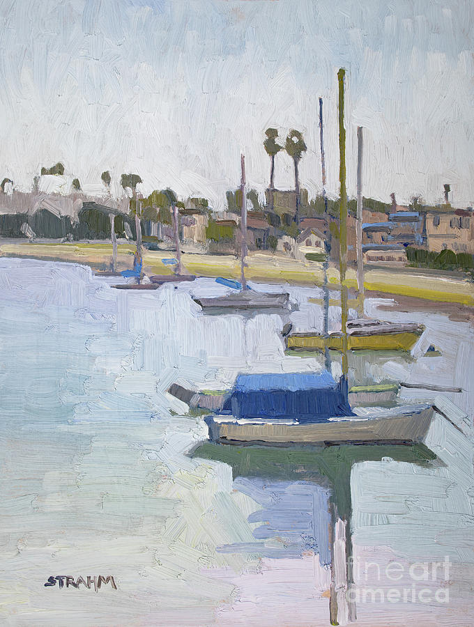 Boat Painting - Moored on Santa Barbara Cove - Mission Beach, San Diego, California by Paul Strahm