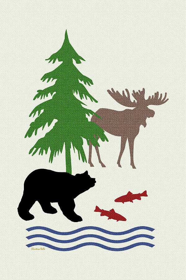 Moose and Bear Pattern Art Mixed Media by Christina Rollo