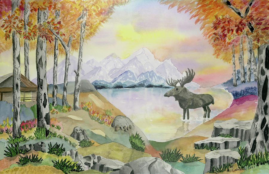 Moose at Dusk Painting by Linda Brody