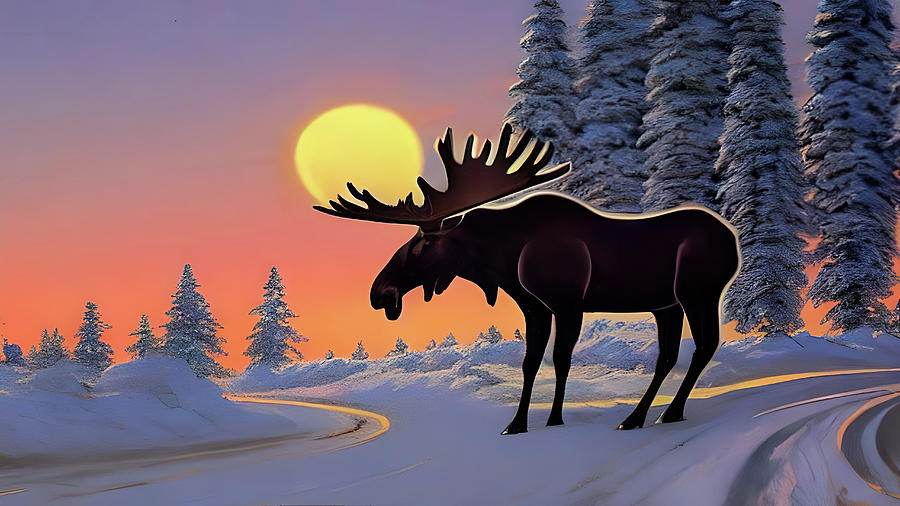 Moose at Sunset Painting by Bob Orsillo