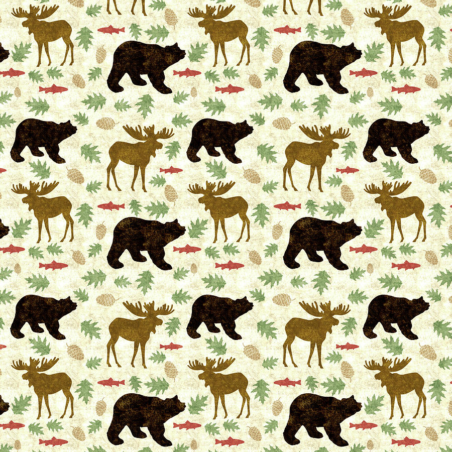 Moose Bear Wilderness Pattern Mixed Media by Christina Rollo