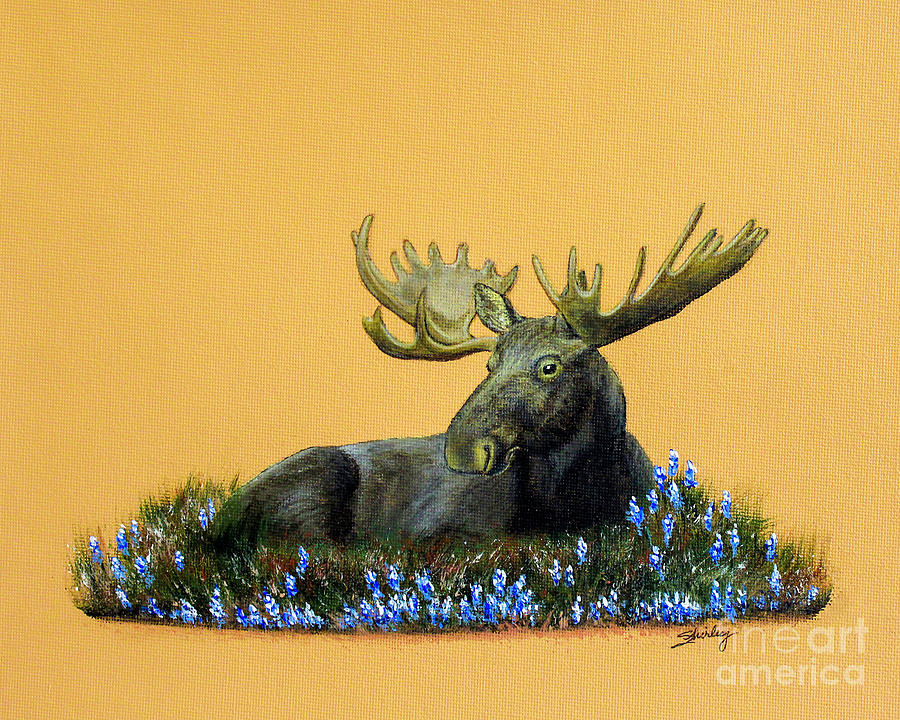 Moose in Flowers Painting by Shirley Dutchkowski