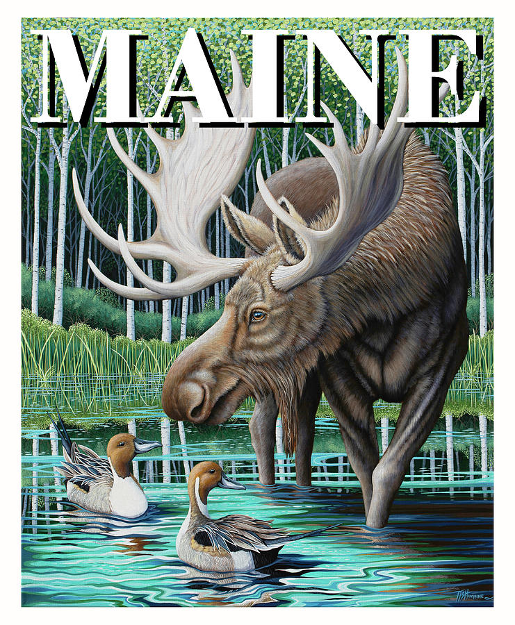 Moose Maine Painting by Tish Wynne