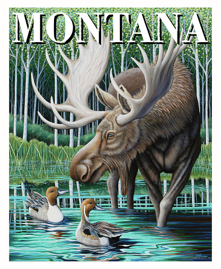Moose Montana Painting by Tish Wynne