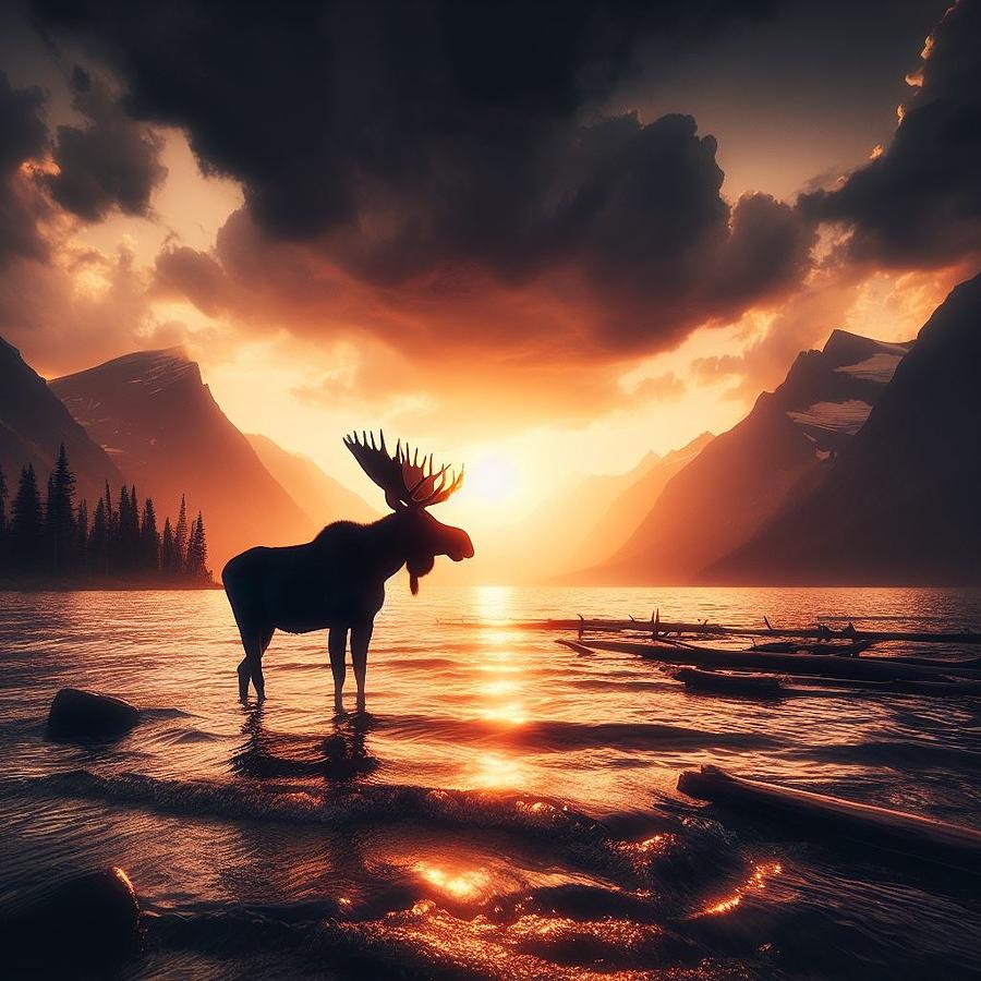 Moose Silhouette Digital Art by Adam Mateo Fierro