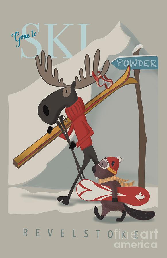 Moose Ski Revelstoke Painting by Sassan Filsoof