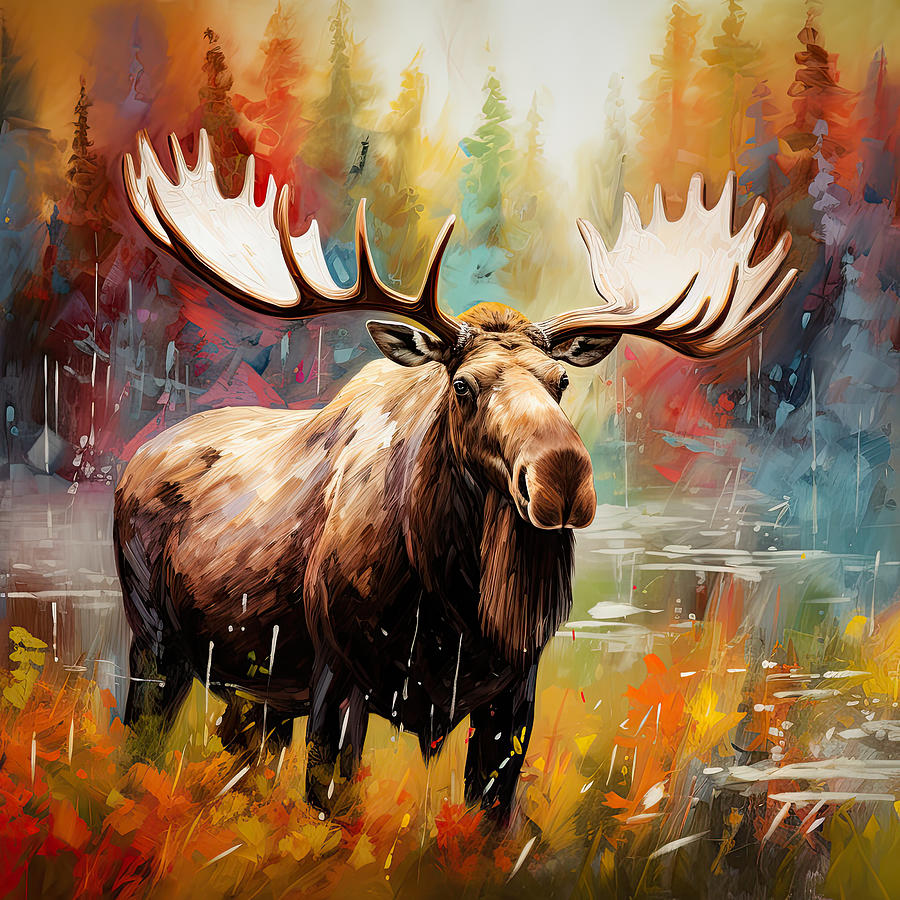 Moose Solitude Painting by Lourry Legarde