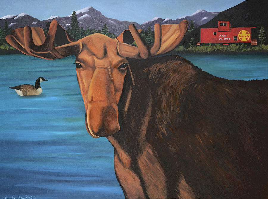 Moose With A Goose and A Red Caboose Painting by Leah Saulnier The Painting Maniac