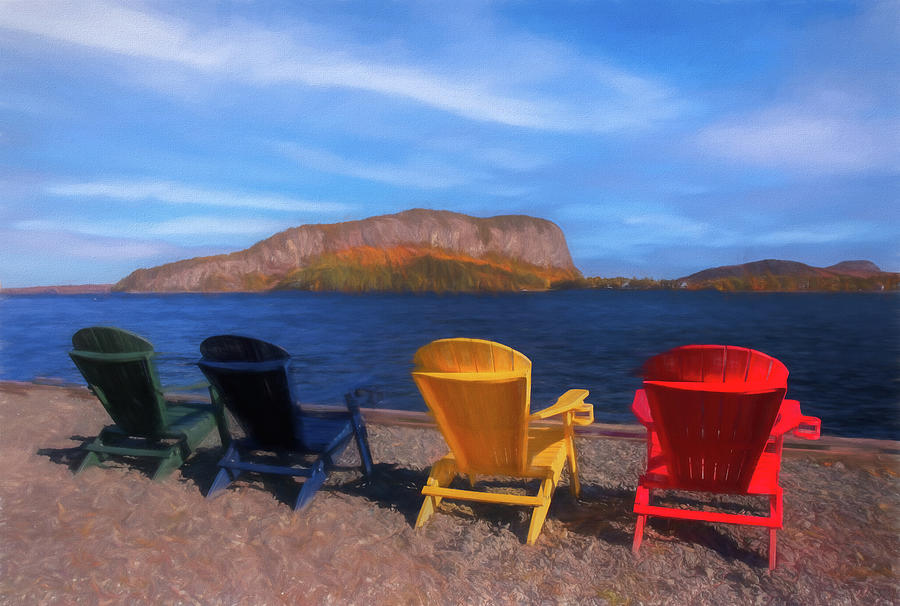 Moosehead Lake Chairs Painting Painting by Dan Sproul