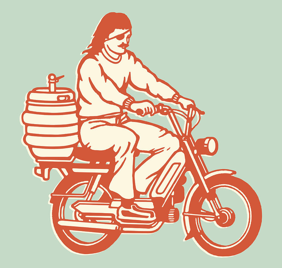 Moped Guy With Keg on the Back Drawing by CSA-Archive