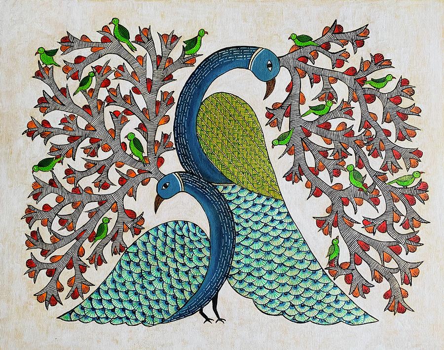 I am Nature - Peacocks and Parrots Painting by Shabri Maheshwari - Fine ...