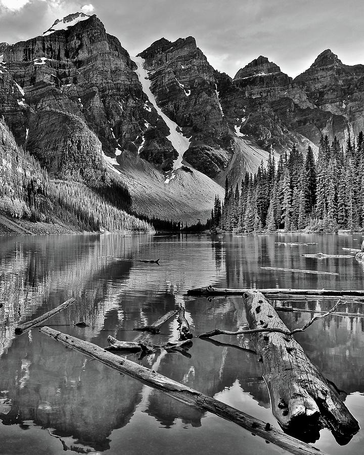Moraine in Monochrome and non Traditional View Photograph by Frozen in Time Fine Art Photography