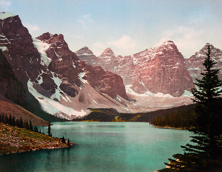 Moraine Lake - Alberta Canada - Circa 1903 Photochrom Photograph by War Is Hell Store
