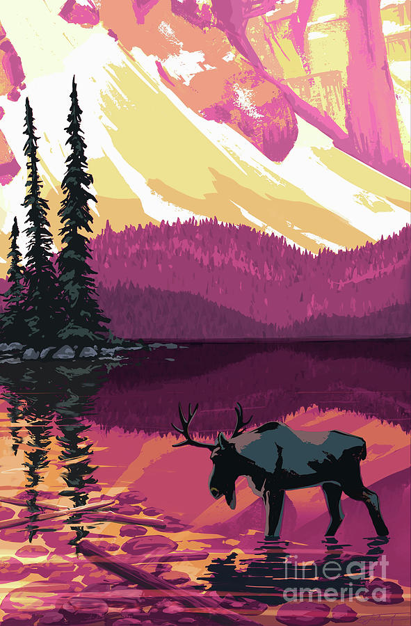 Moraine Lake Moose Painting by Sassan Filsoof