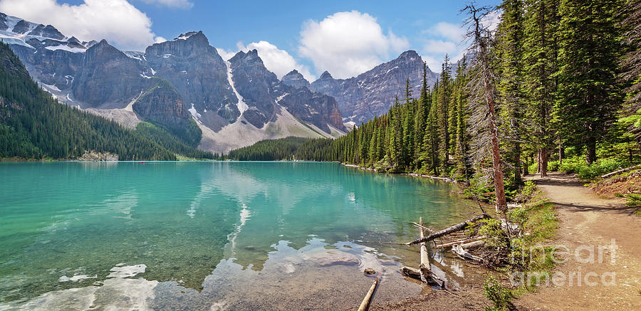 Moraine lake panorama, Banff National Park, Alberta Photograph by Delphimages Photo Creations