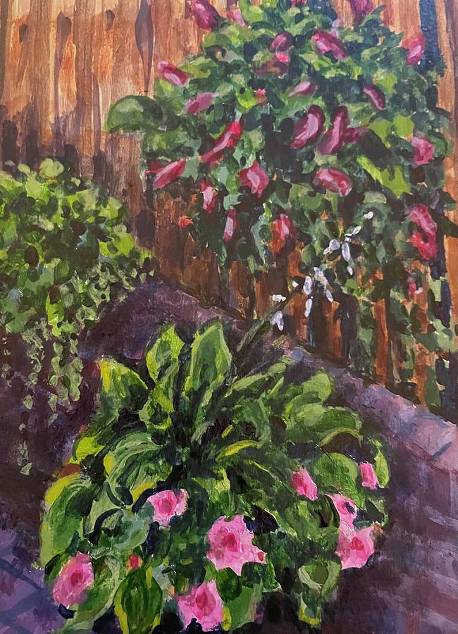More Courtyard Flowers Painting by Les Herman