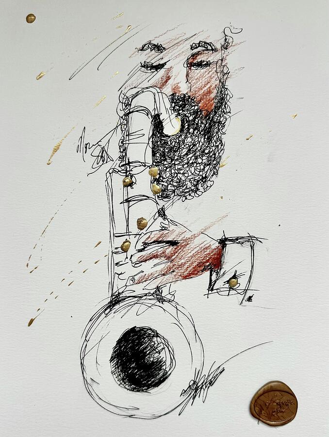 More Sax Please Drawing by C F Legette
