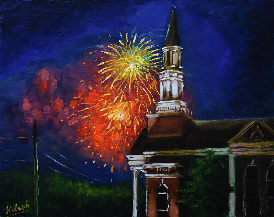 Morehead City Fireworks Painting by Tesh Parekh Fine Art America