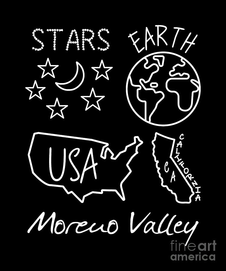 Moreno Valley California USA Earth Stars White Text and Design Digital