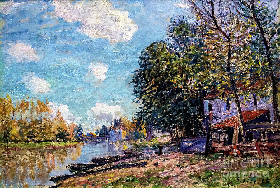 Moret the Banks of the River Loing by Alfred Sisley 1885 Painting by Alfred Sisley