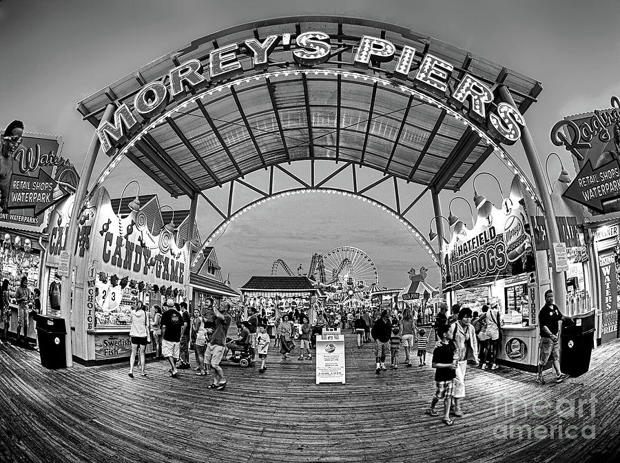 Moreys Piers in Wildwood in black and white Photograph by Mark Miller