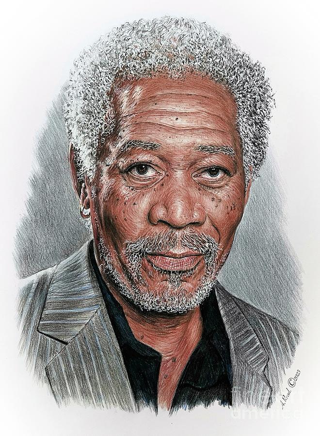 Morgan Freeman colour  Drawing by Andrew Read