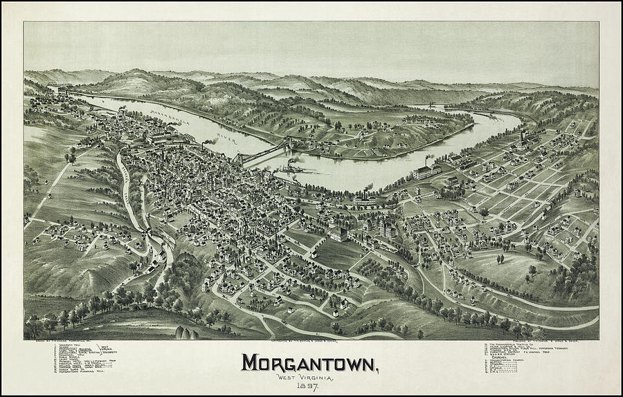 Vintage Photograph - Morgantown West Virginia Vintage Map Birds Eye View 1897 by Carol Japp