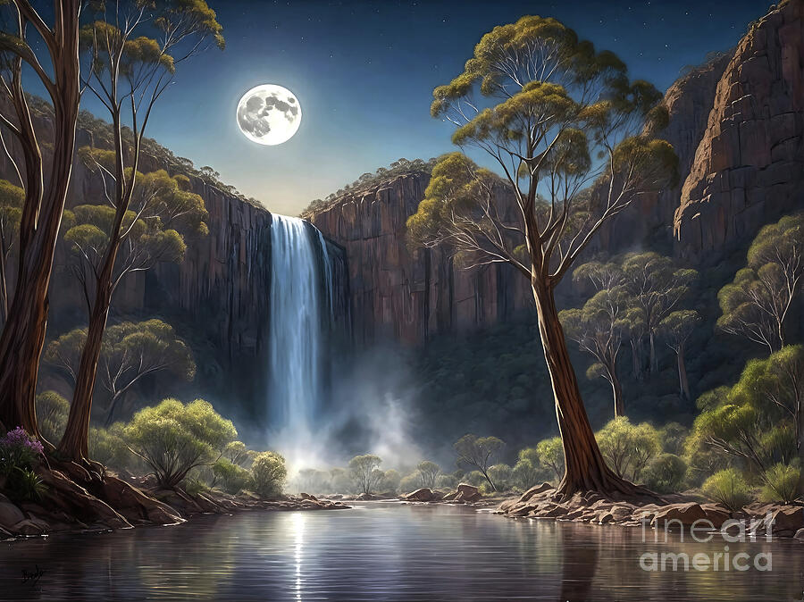 Waterfall Digital Art - Morialta Falls Conservation Park 1 by Peter Awax