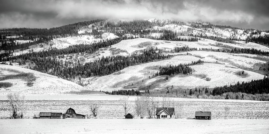 Mormon Row on a Cold Winter Day, Black and White Photograph by Marcy Wielfaert