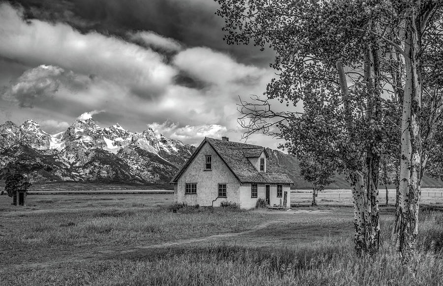 Mormon Row Settlement, Black and White Photograph by Marcy Wielfaert