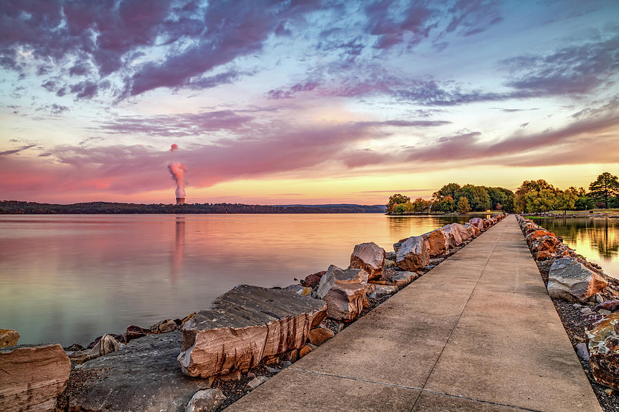 Morning Along The Lake Dardanelle Rock Breakwater Photograph By Gregory   Morning Along The Lake Dardanelle Rock Breakwater Gregory Ballos 