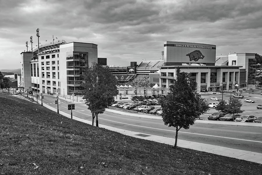 Morning At Razorback Stadium - Black and White Photograph by Gregory Ballos
