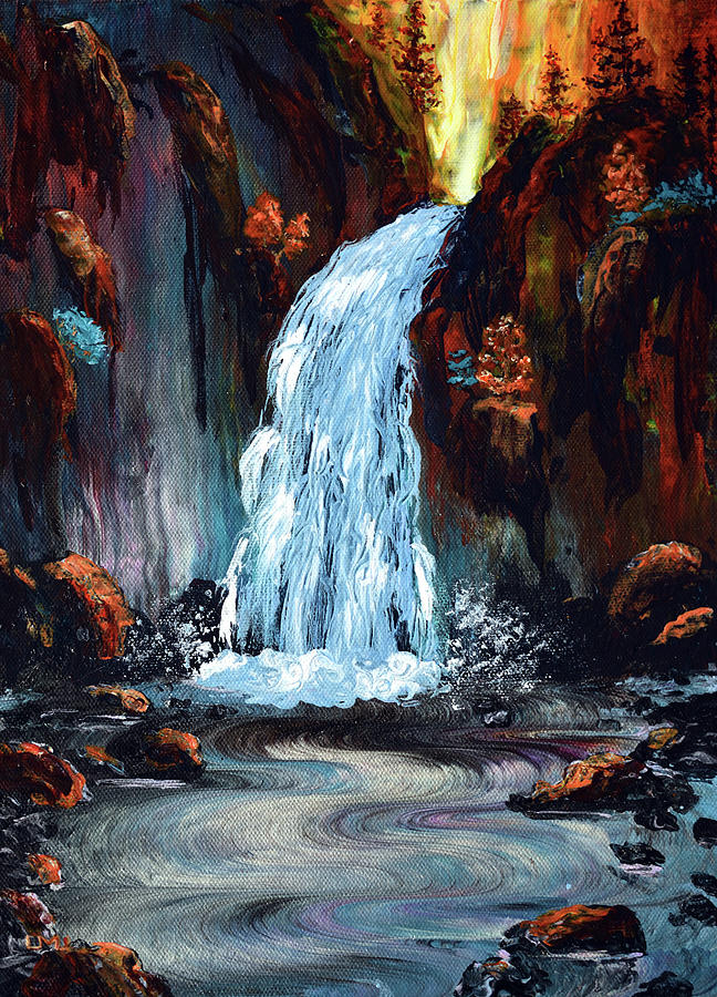 Morning at Wahclella Falls Painting by Laura Iverson
