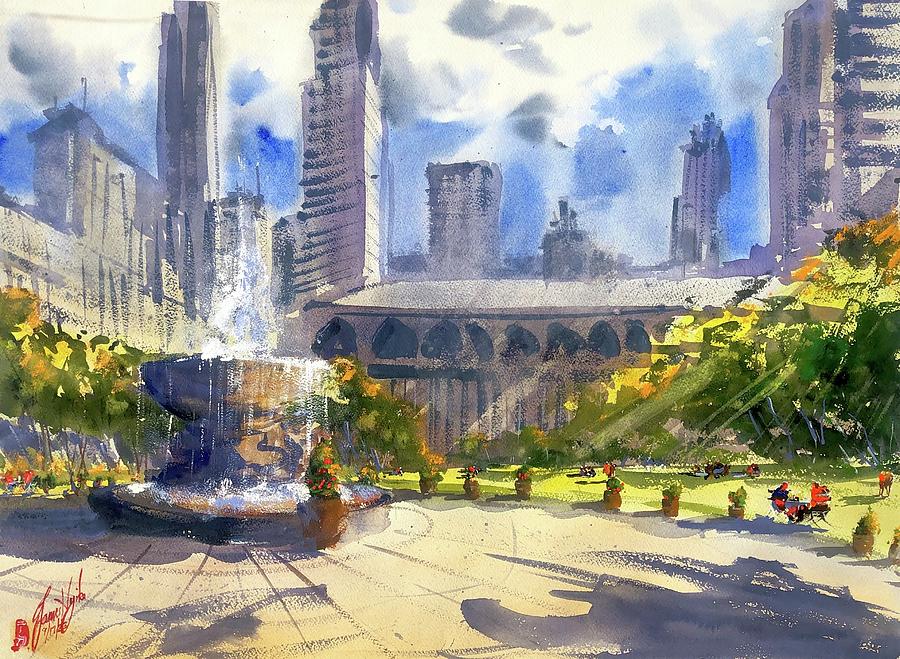 Coffee Painting - Morning, Bryant Park  by James Nyika