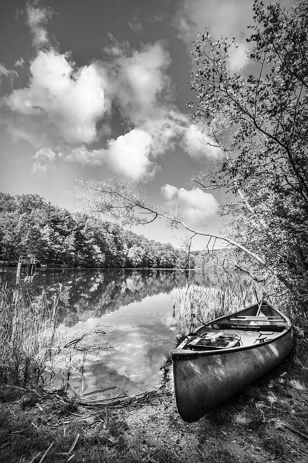 Morning Canoe at the Lake in Black and White Photograph by Debra and Dave Vanderlaan