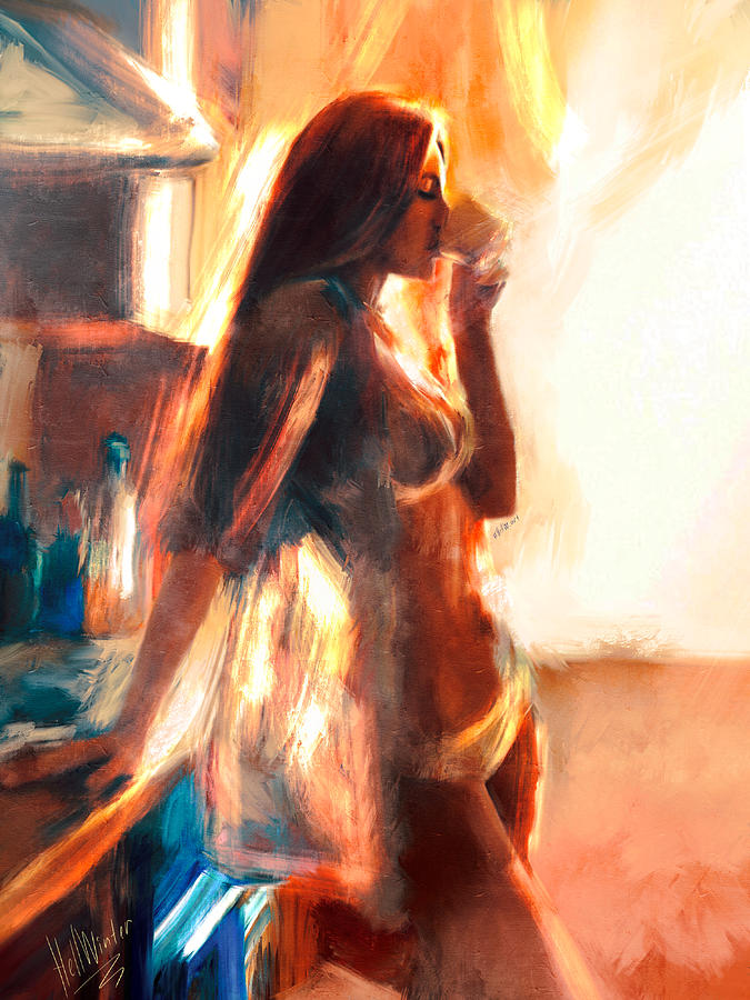 Female Nude Painting - Morning coffee by Hell Winter