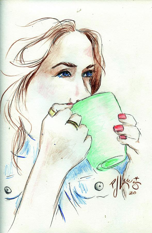 Morning Coffee Drawing by PJ Lewis