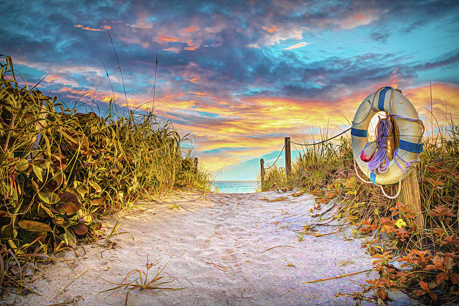 Morning Colors at the Beach Dunes Fall Painting Photograph by Debra and Dave Vanderlaan